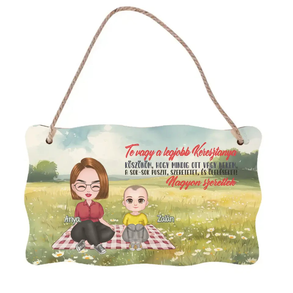 Te vagy a legjobb Keresztanya cuki karakteres egyedi anyák napi ajándék dísztábla