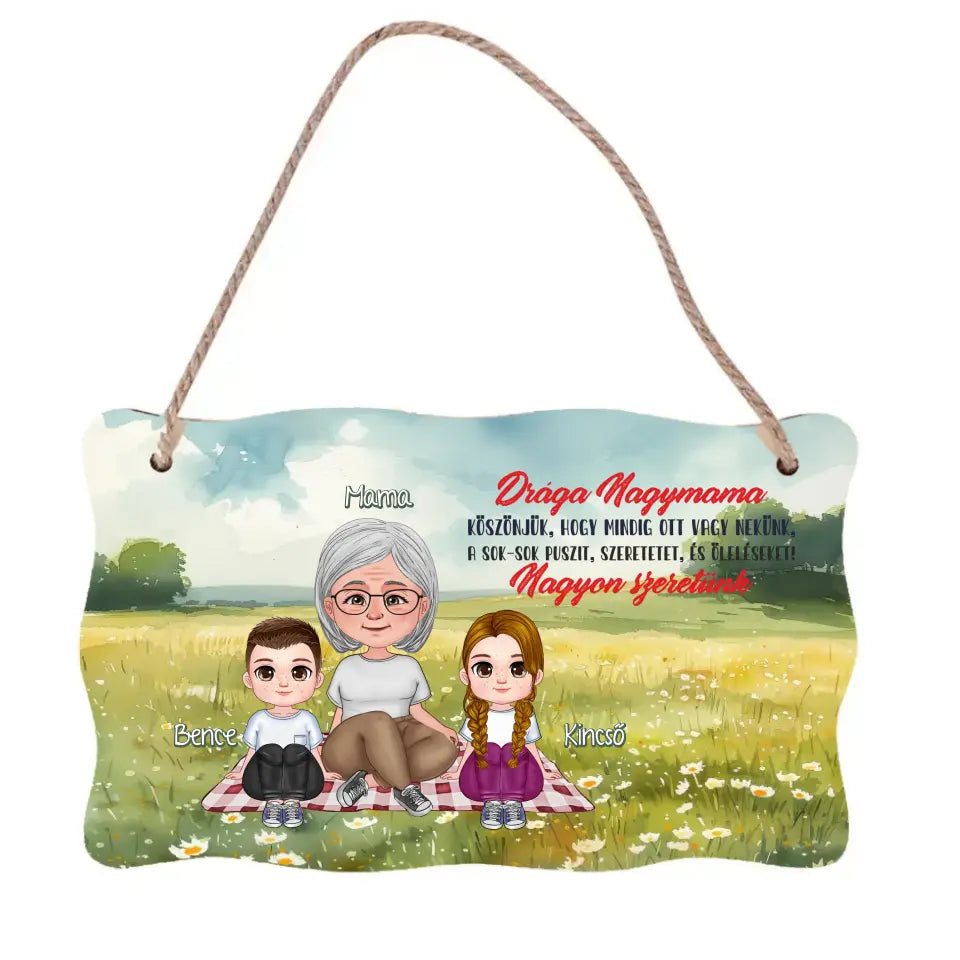 Drága Nagymama cuki karakteres egyedi anyák napi ajándék dísztábla ajtókopogtató nagymamáknak