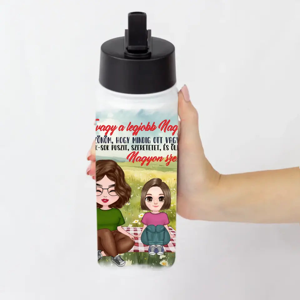 Te vagy a legjobb Nagynéni cuki karakteres egyedi anyák napi ajándék szívószálas kulacs