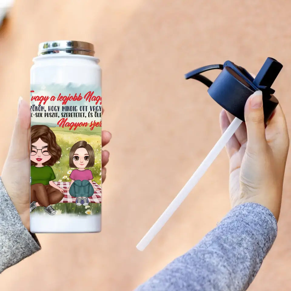 Te vagy a legjobb Nagynéni cuki karakteres egyedi anyák napi ajándék szívószálas kulacs