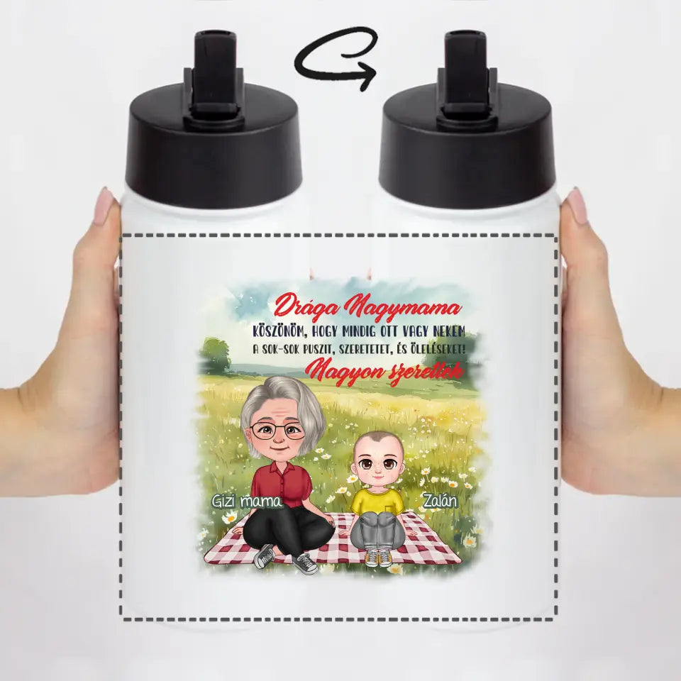 Drága Nagymama cuki karakteres egyedi anyák napi ajándék szívószálas kulacs nagymamáknak