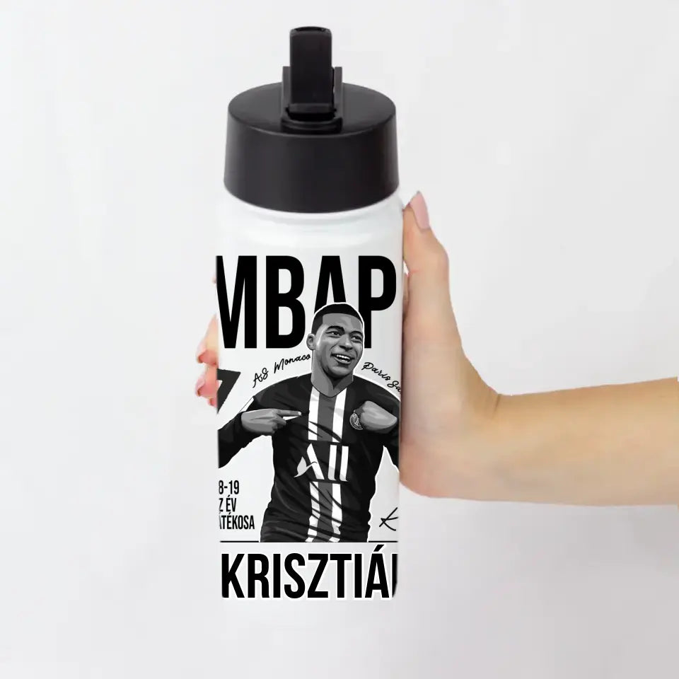 Személyre szabható MBappe focis ajándék szívószálas kulacs gyerekeknek