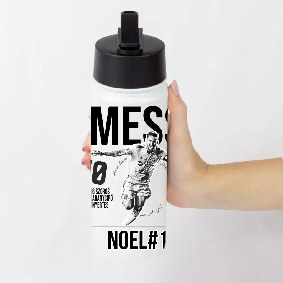 Személyre szabható Messi focis ajándék szívószálas kulacs gyerekeknek 