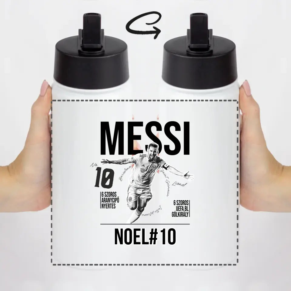 Személyre szabható Messi focis ajándék szívószálas kulacs gyerekeknek 