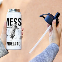 Személyre szabható Messi focis ajándék szívószálas kulacs gyerekeknek 
