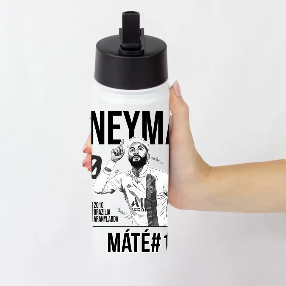Személyre szabható Neymar focis ajándék szívószálas kulacs gyerekeknek