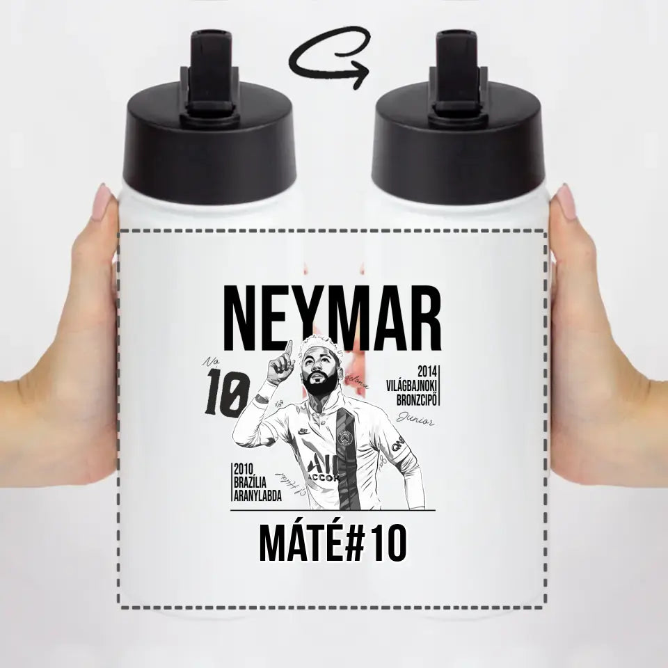 Személyre szabható Neymar focis ajándék szívószálas kulacs gyerekeknek