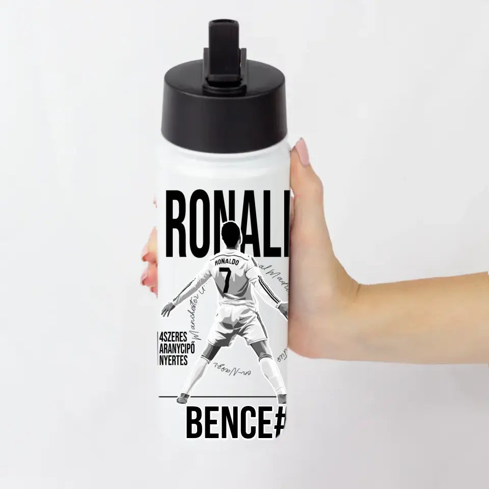 Személyre szabható Ronaldo focis ajándék szívószálas kulacs gyerekeknek