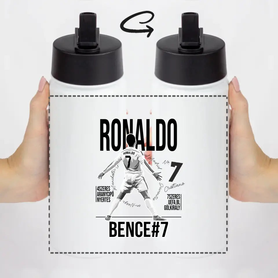 Személyre szabható Ronaldo focis ajándék szívószálas kulacs gyerekeknek