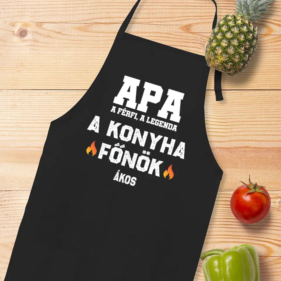 Apa a konyhafőnök fekete kötény