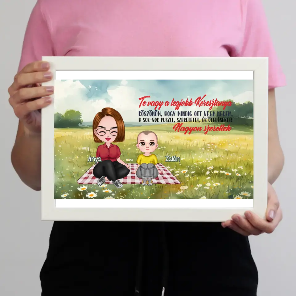 Egyedi ajándék keresztanyáknak - Szerkeszthető karakteres Te vagy a legjobb Keresztanya falikép