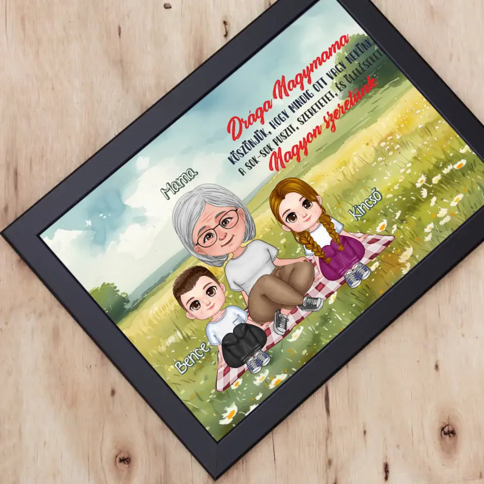 Egyedi ajándék nagymamáknak - Szerkeszthető karakteres Drága Nagymama falikép