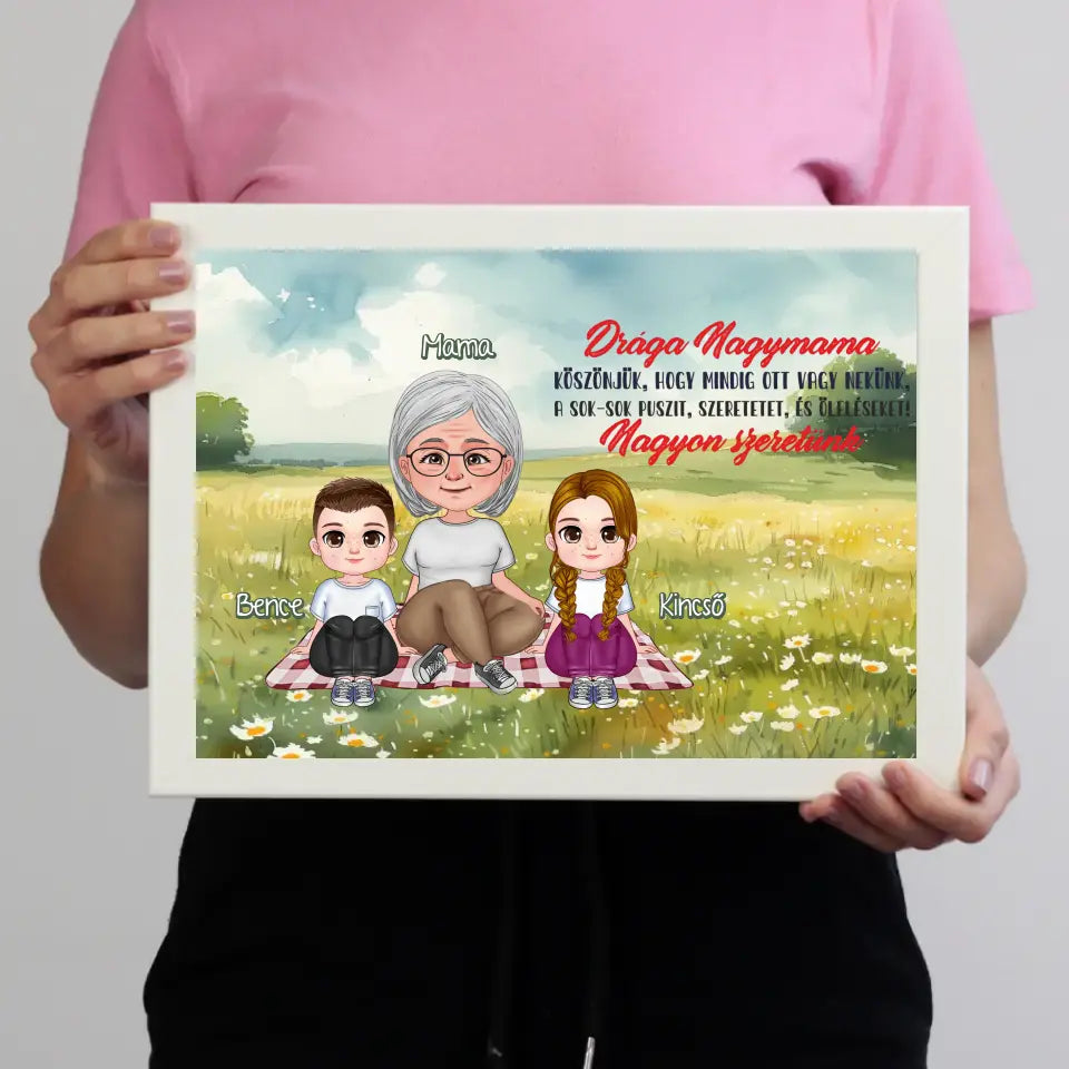 Egyedi ajándék nagymamáknak - Szerkeszthető karakteres Drága Nagymama falikép