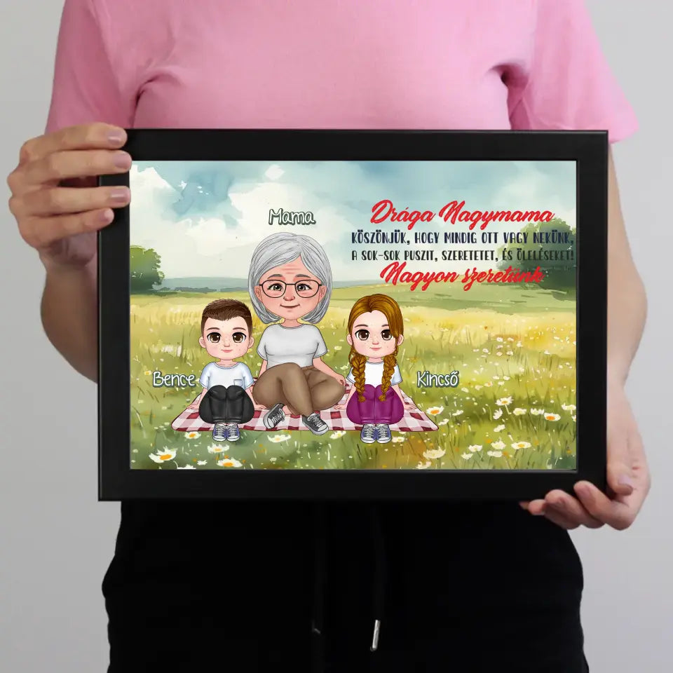 Egyedi ajándék nagymamáknak - Szerkeszthető karakteres Drága Nagymama falikép