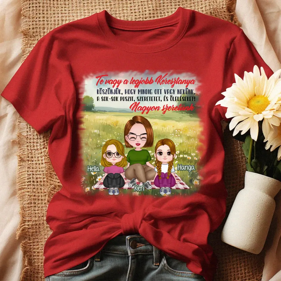 Egyedi ajándék keresztanyáknak - Szerkeszthető karakteres Te vagy a legjobb Keresztanya póló