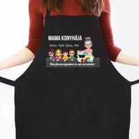 Mama konyhája egyedi fekete kötény