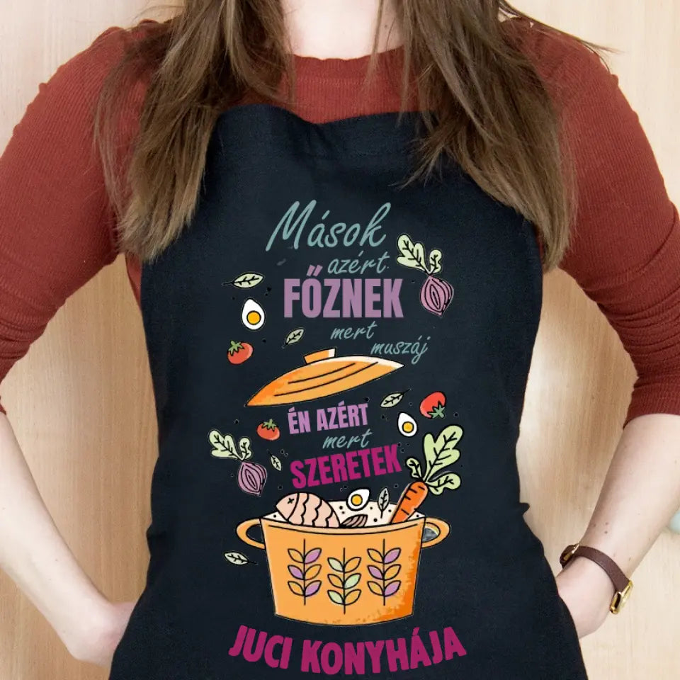 Szeretek főzni feliratos fekete kötény
