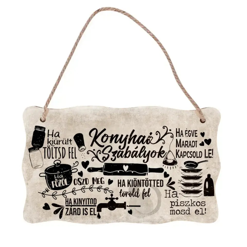 Konyhai szabályok egyedi fali dekor tábla