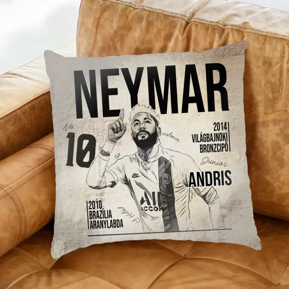 Személyre szabható Neymar focis ajándék párna gyerekeknek - egyedi névvel