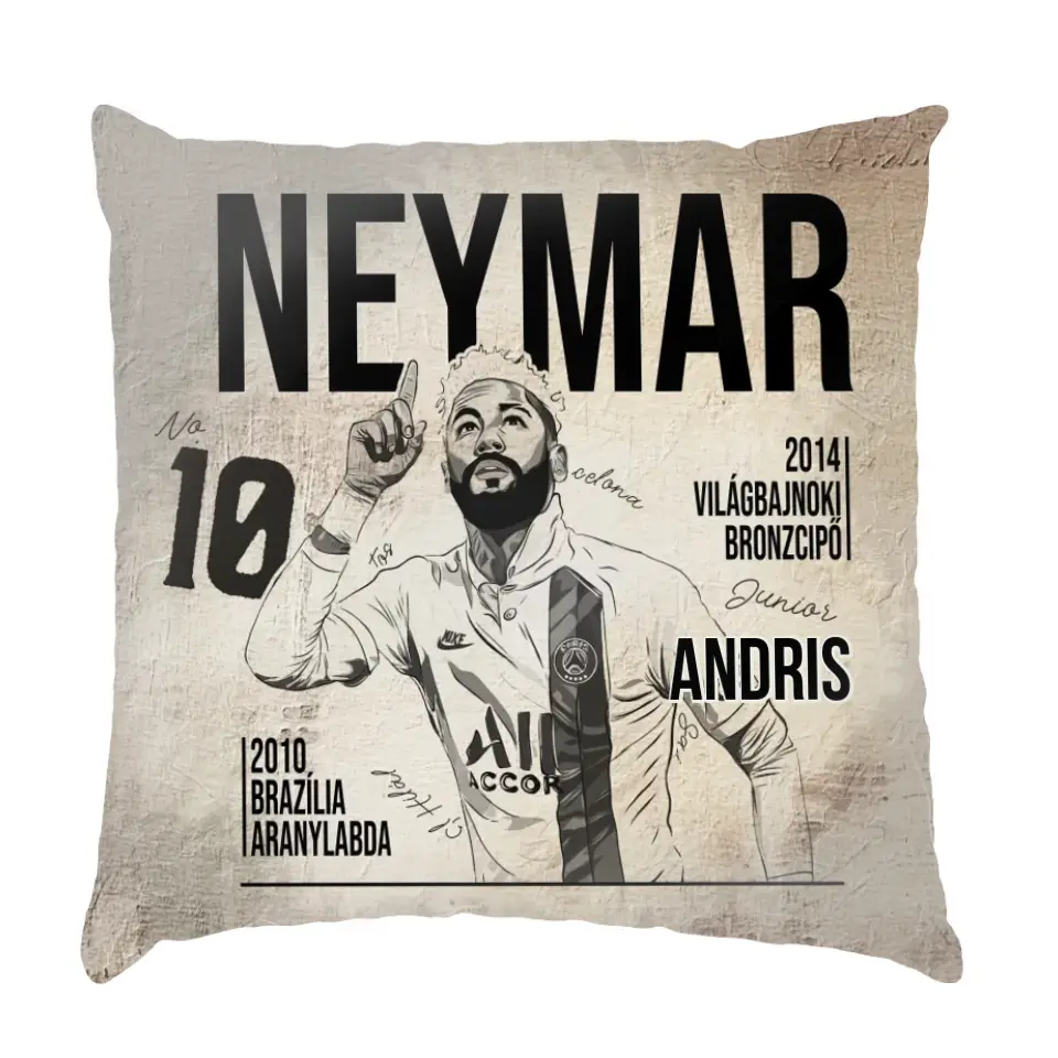 Személyre szabható Neymar focis ajándék párna gyerekeknek - egyedi névvel