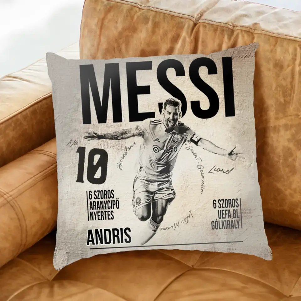 Személyre szabható Messi focis ajándék párna gyerekeknek - egyedi névvel