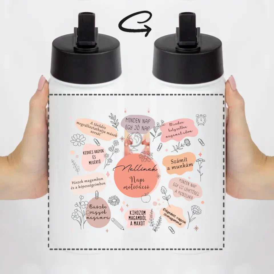 Szívószálas szerkeszthető napi motivációs kulacs 