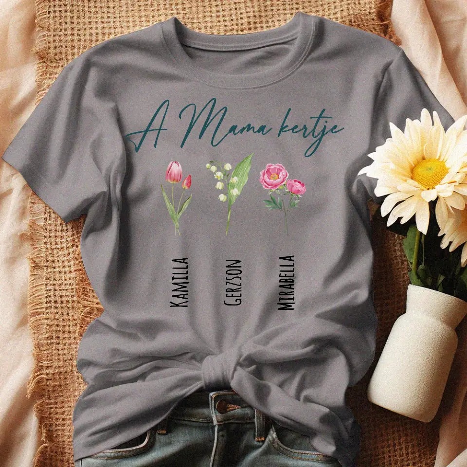 A Mama kertje szerkeszthető, egyedi neves póló Nagymamáknak
