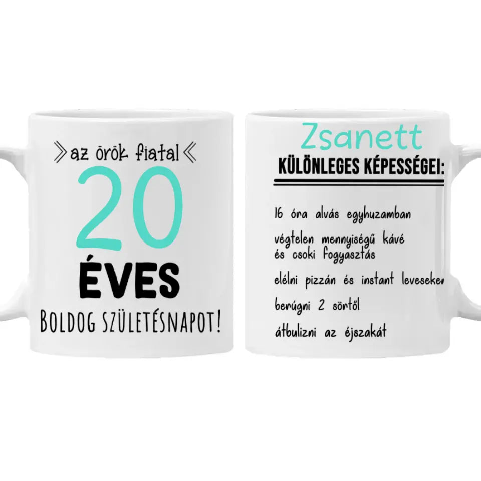 Egyedi születésnapi bögre 20. születésnapra