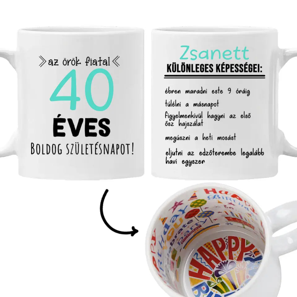 Egyedi születésnapi bögre 40. születésnapra