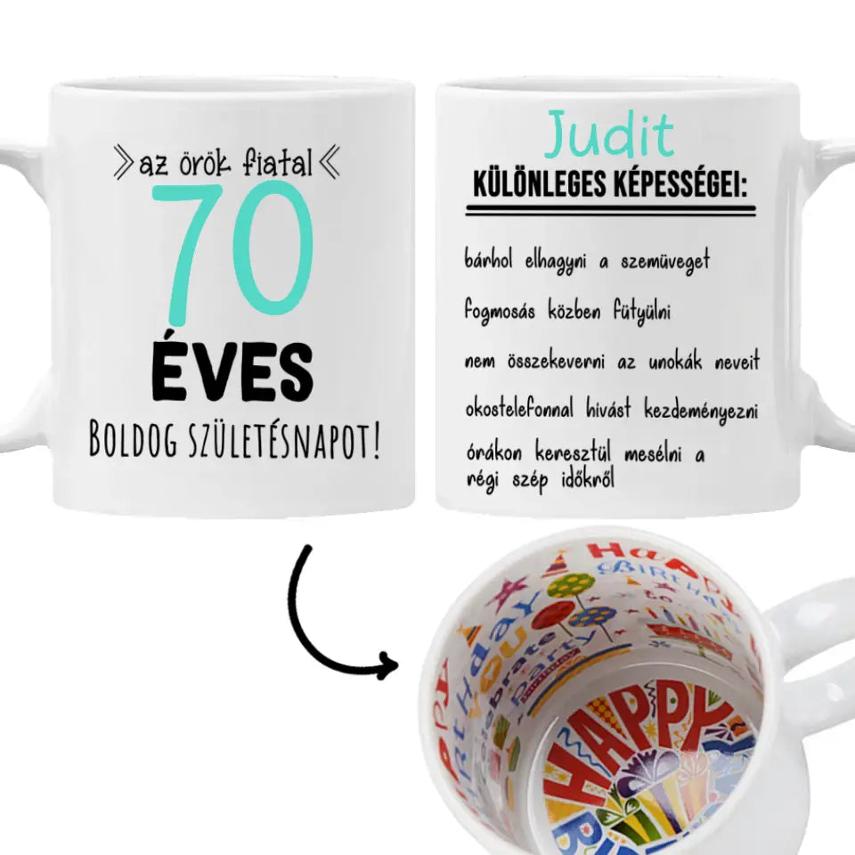 Egyedi születésnapi bögre 70. születésnapra
