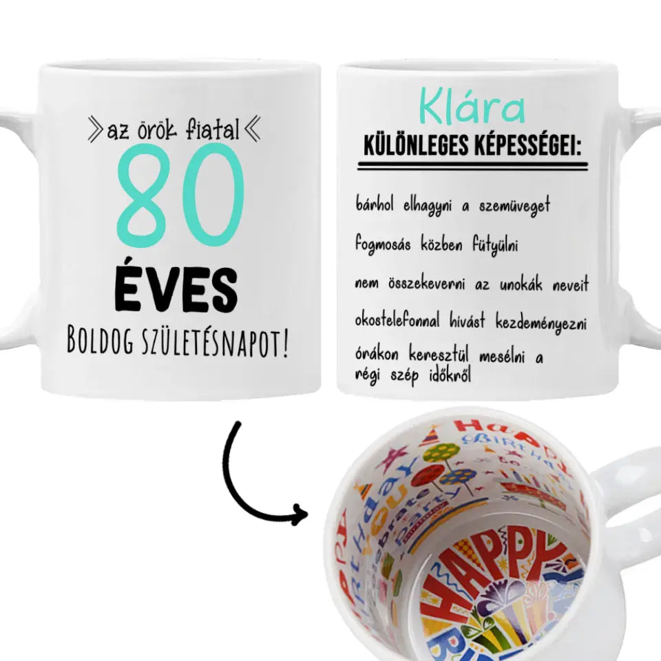 Egyedi születésnapi bögre 80. születésnapra