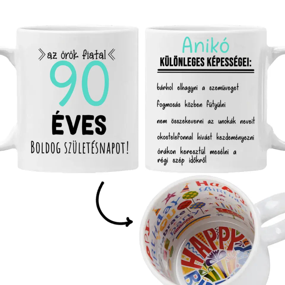 Egyedi születésnapi bögre 90. születésnapra