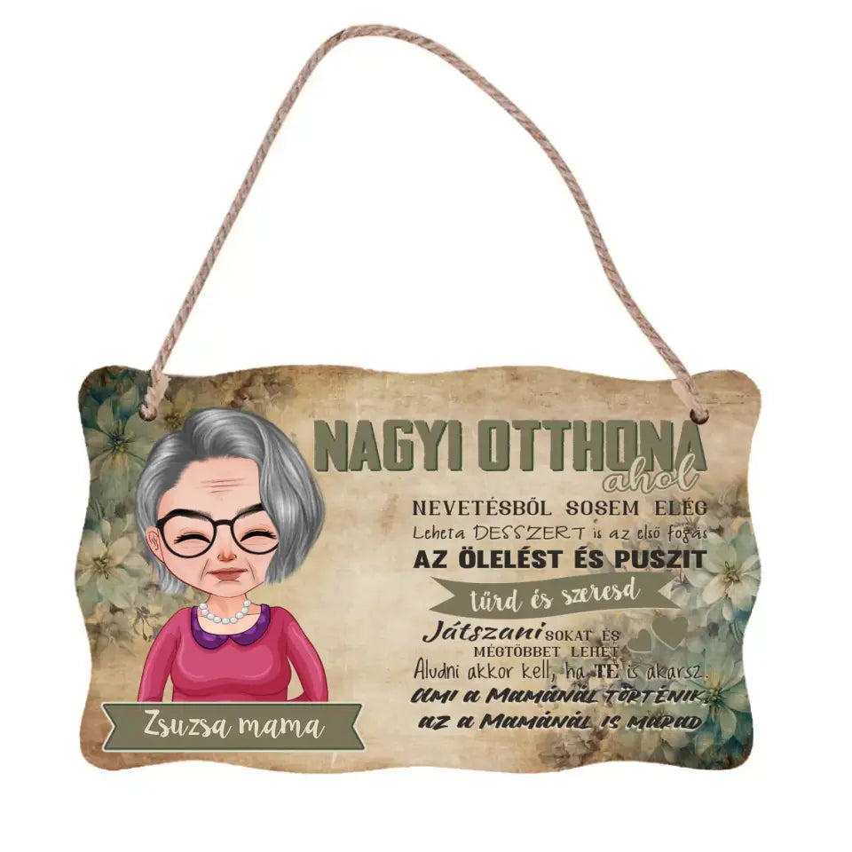 Fali dekor tábla ajándék nagymamáknak - Nagyi otthona szerkeszthető karakterekkel