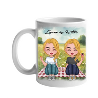 Csukottszemű cuki barátnős egyedi ajándék bögre választható karakterekkel