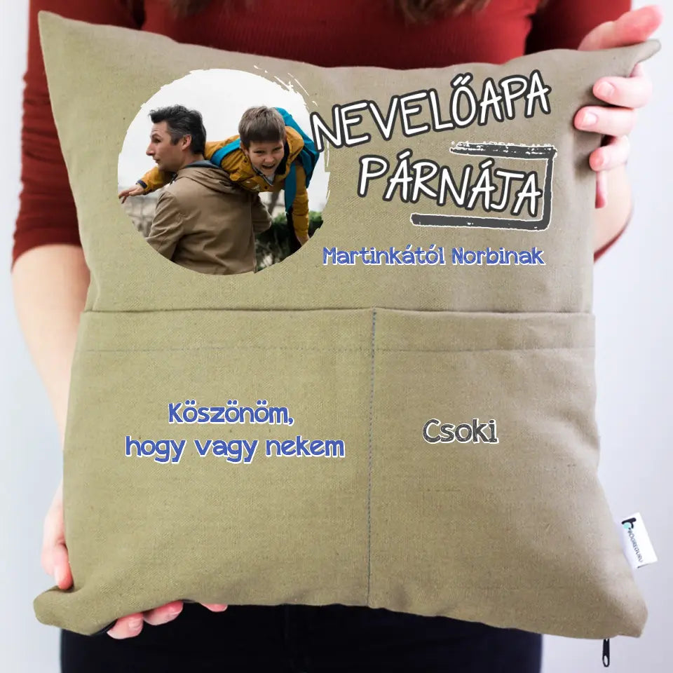 Egyedi fényképes ajándék zsebes párna Nevelőapáknak