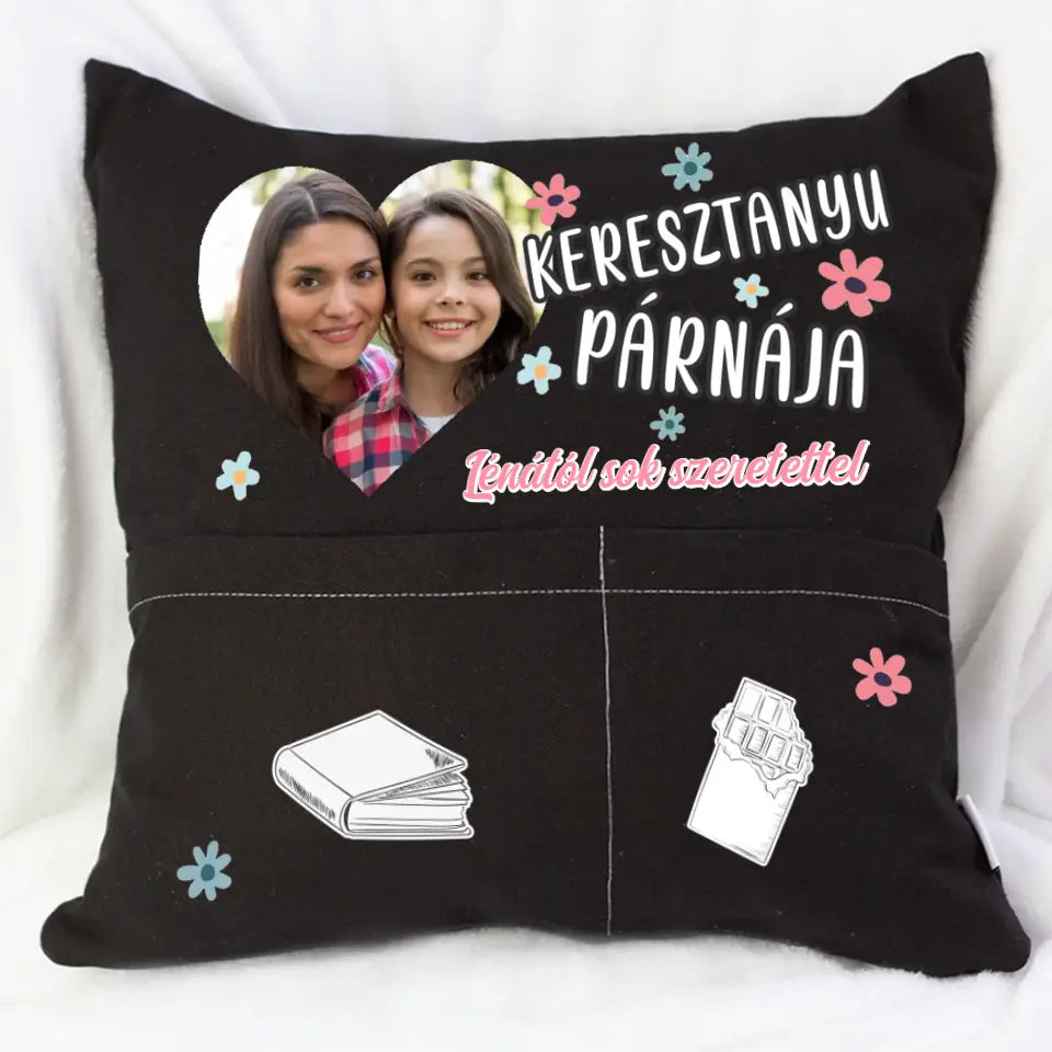 Egyedi fényképes ajándék zsebes párna Keresztanyáknak