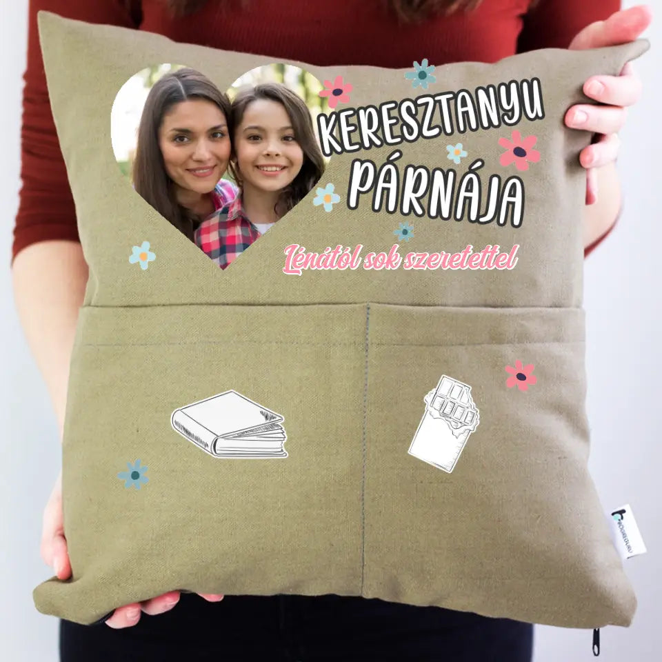 Egyedi fényképes ajándék zsebes párna Keresztanyáknak