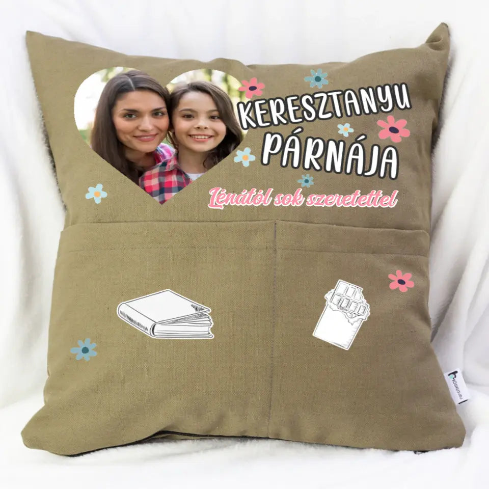 Egyedi fényképes ajándék zsebes párna Keresztanyáknak