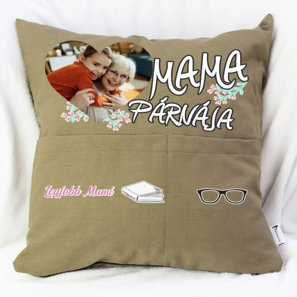 Egyedi fényképes ajándék zsebes párna Mamáknak