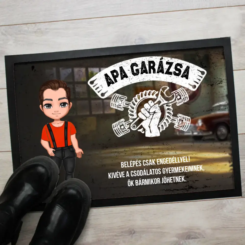 Apa garázsa szerkeszthető egyedi lábtörlő