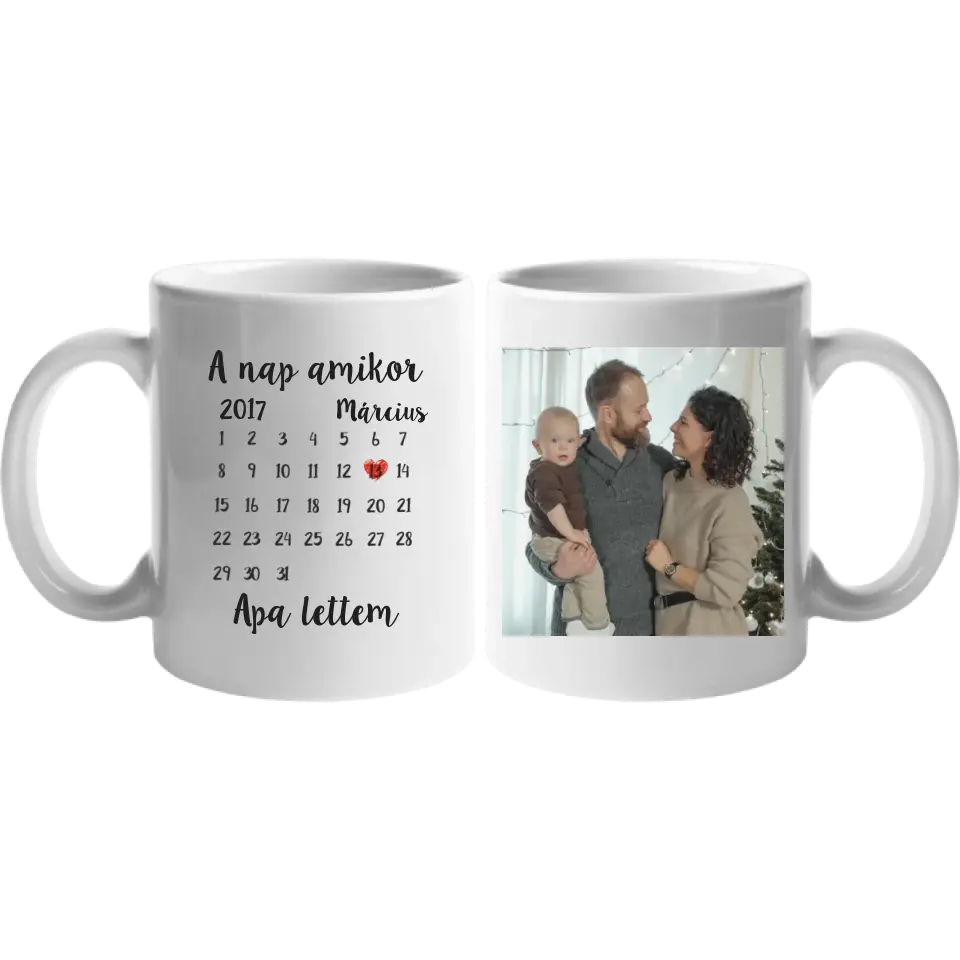 Egyedi bögre apáknak naptárral és képpel