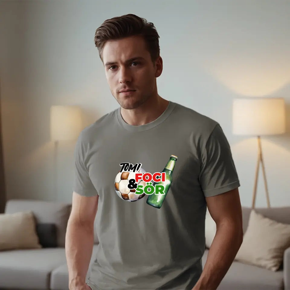 Foci és sör meccsnézős férfi póló