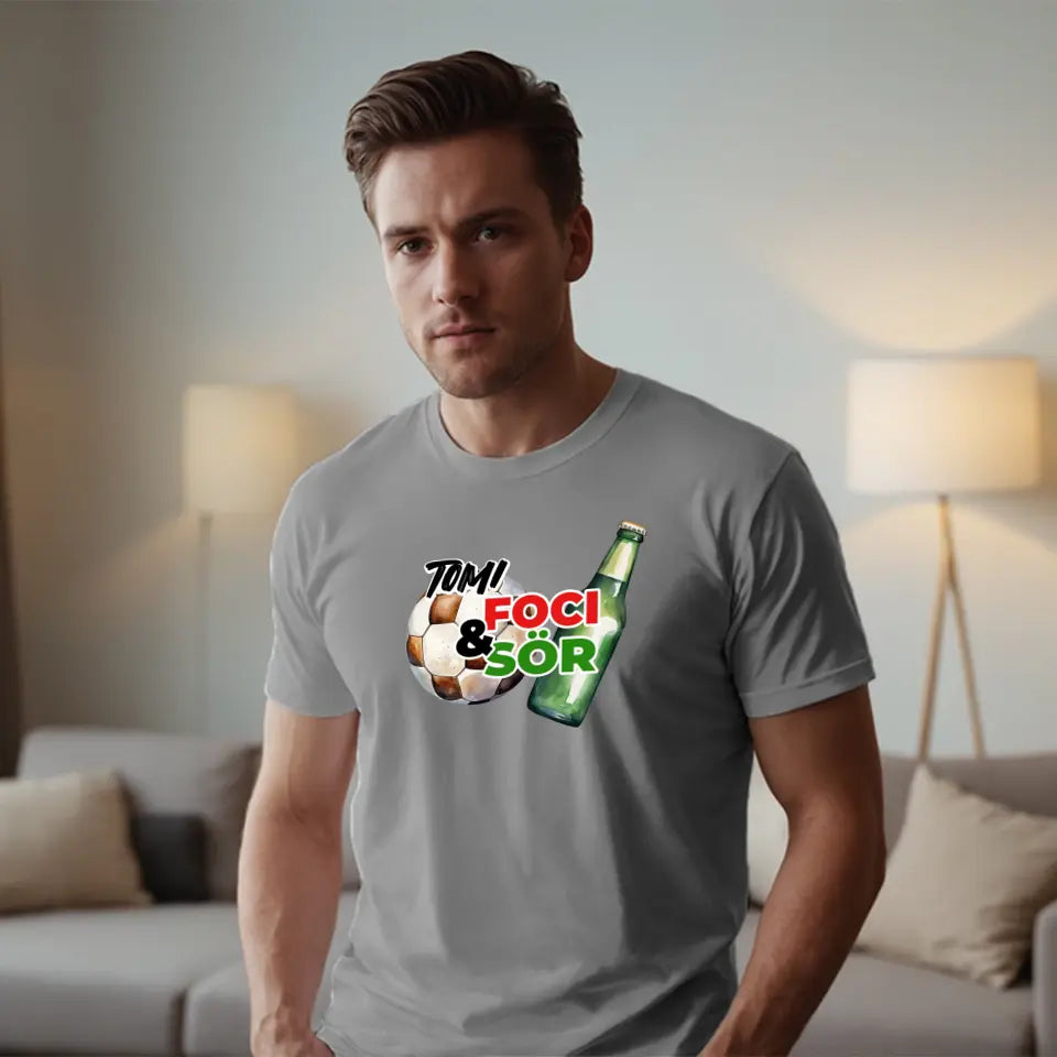 Foci és sör meccsnézős férfi póló