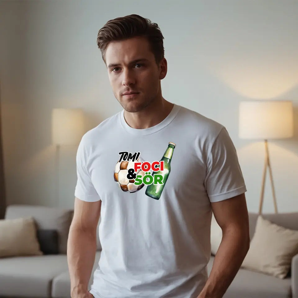 Foci és sör meccsnézős férfi póló