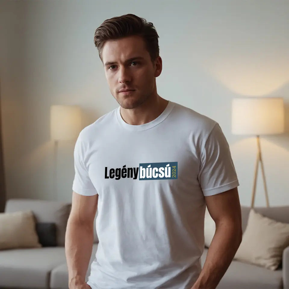 Szerkeszthető Legénybúcsú feliratos póló férfiaknak