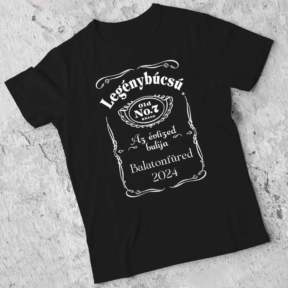 Szerkeszthető feliratos Jack Daniel's póló Legénybúcsúkra