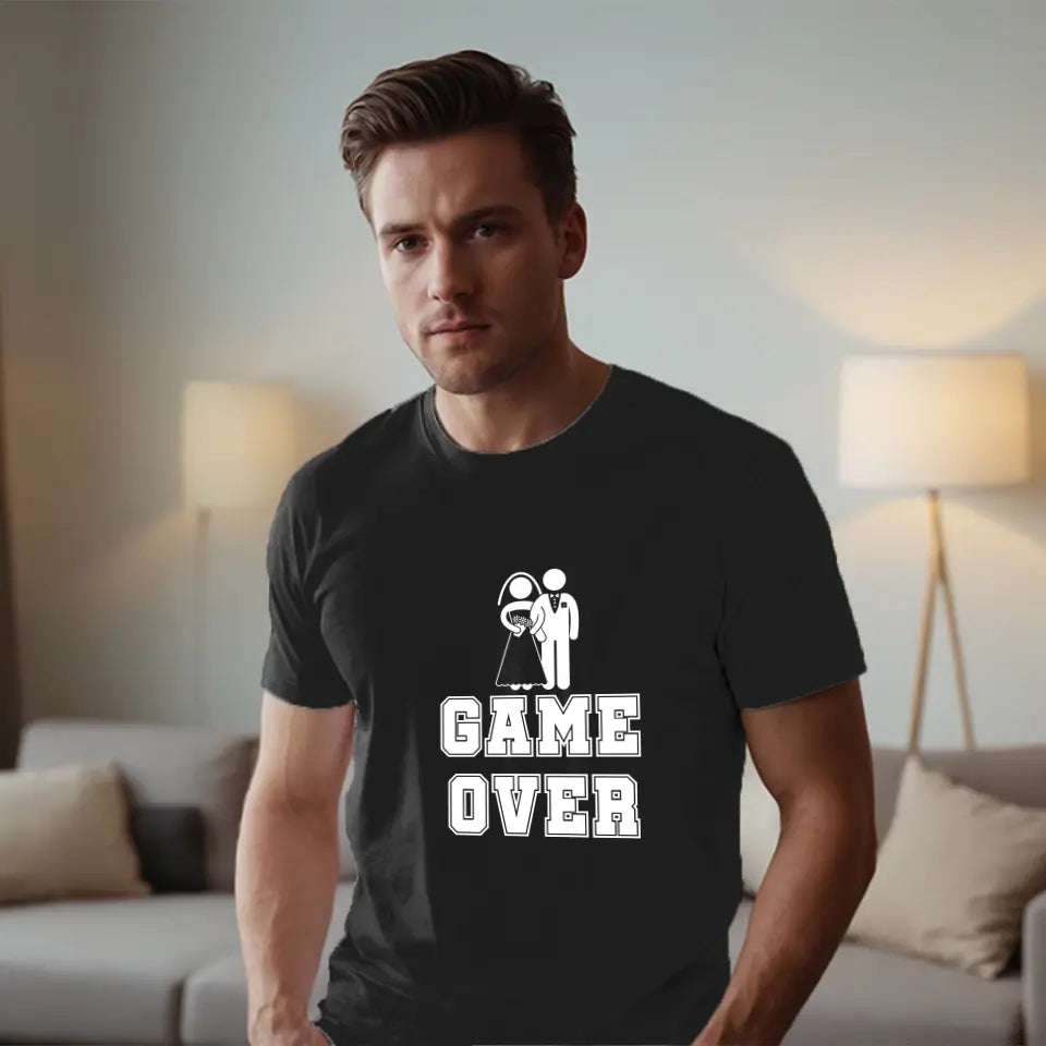 Game over vicces ajándék póló Legénybúcsúra