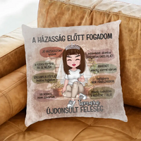 Egyedi ajándék párna lánybúcsúra - személyre szabható menyasszony fogadalom 