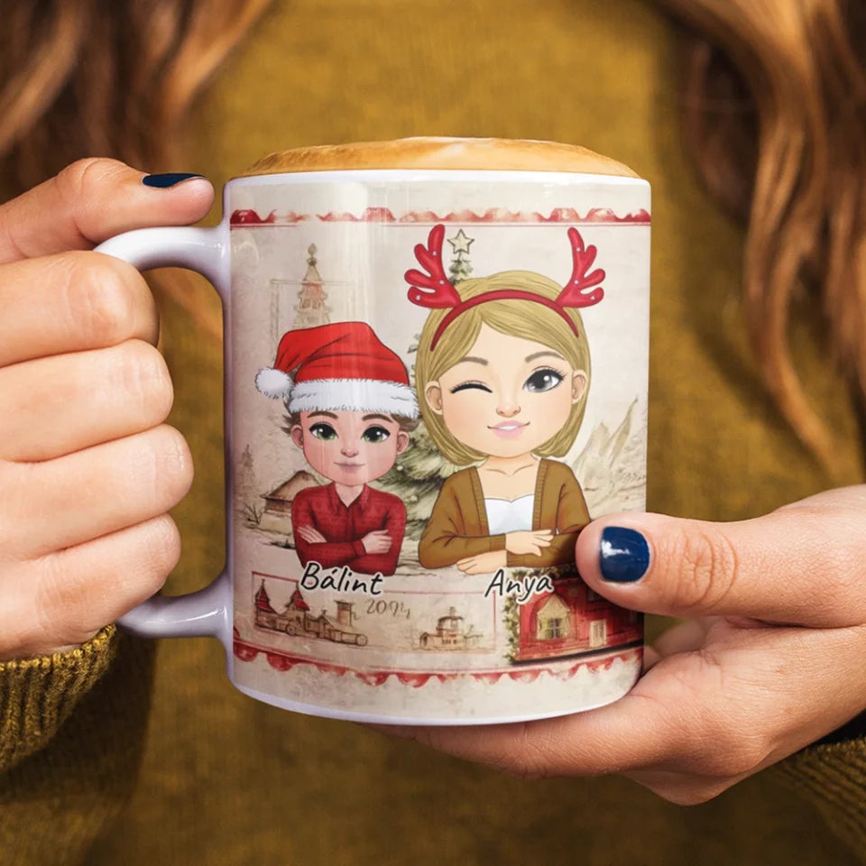 Karácsonyi ajándék Anyás bögre szerkeszthető karakterekkel