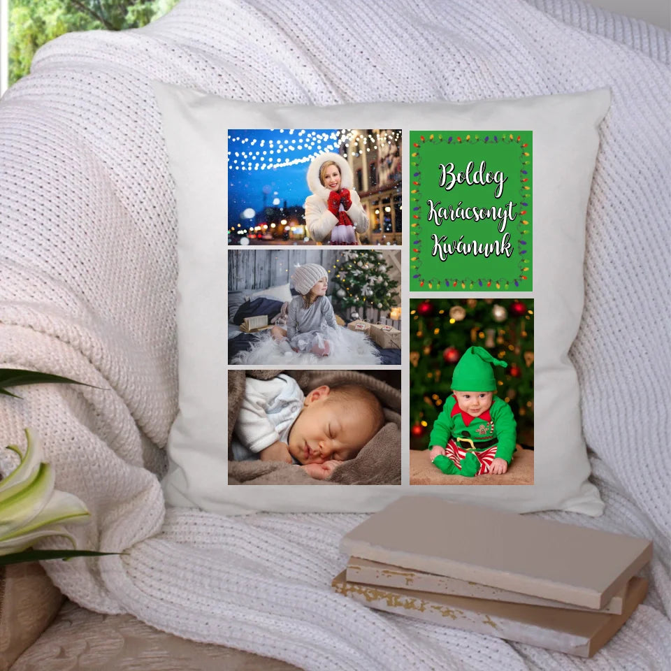 Karácsonyi 4 képes párna felirattal